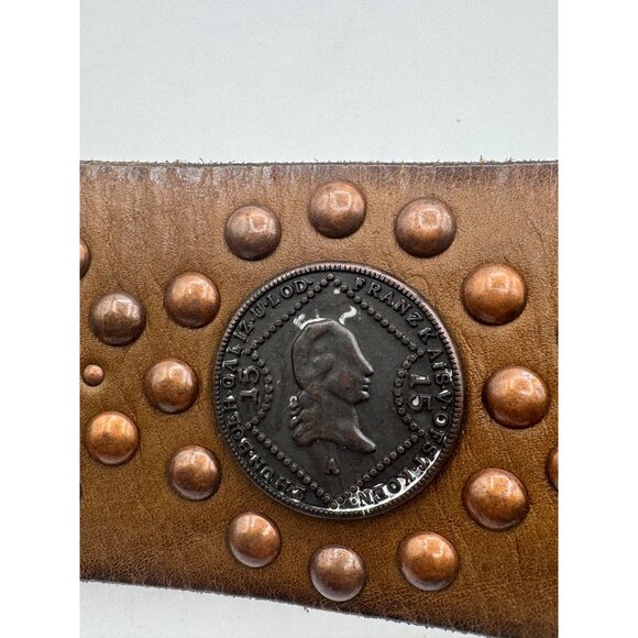 Vintage Leather Belt With Faux Coin and Studs Decor By Linea Pelle Boho Tan main image 6